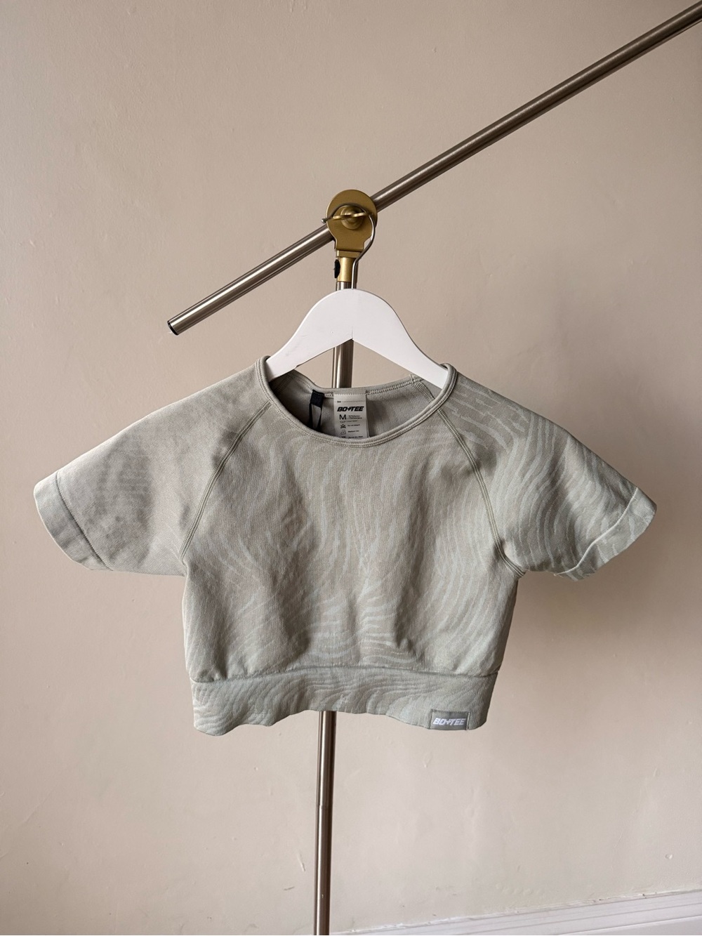 NWT Bo+Tee Sports Crop Tee - Light Sage Green Printed Top